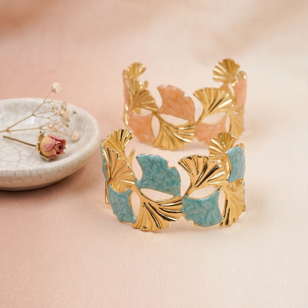 Ginkgo leaf enamel cuff bracelet Teal - NoonJ Nation