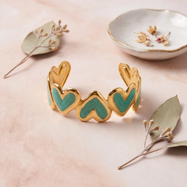 Heart enamel cuff bracelet Teal - NoonJ Nation