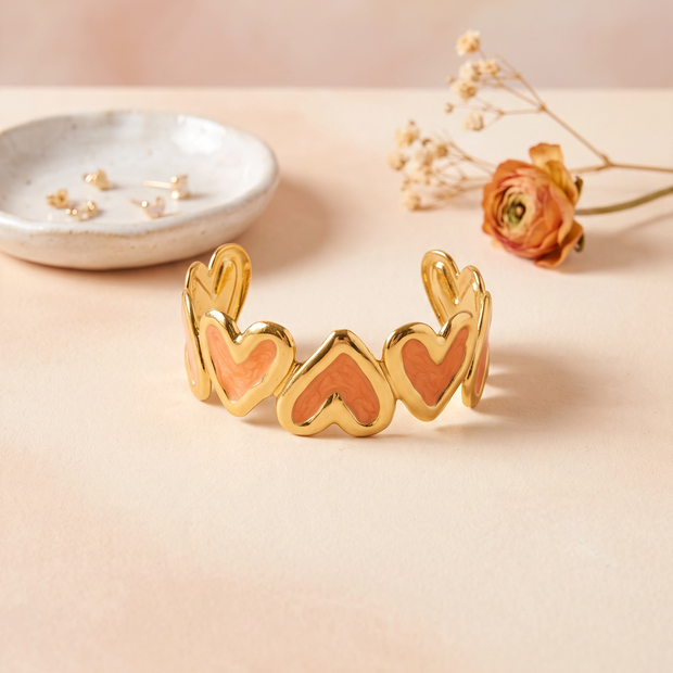 Heart enamel cuff bracelet Peach - NoonJ Nation