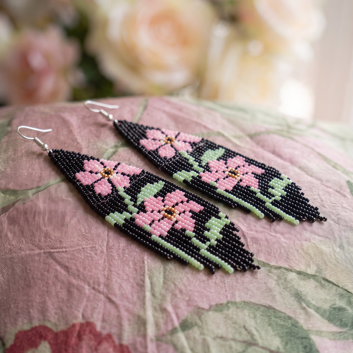 Midnight Bloom – Handwoven Fringe Earrings