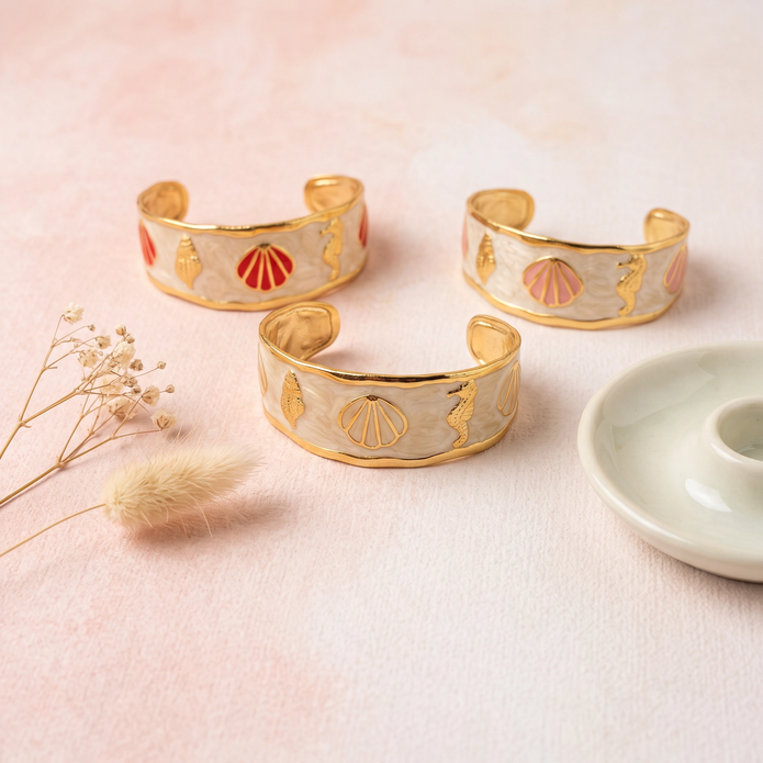 Seashell enamel cuff bracelet Beige - NoonJ Nation