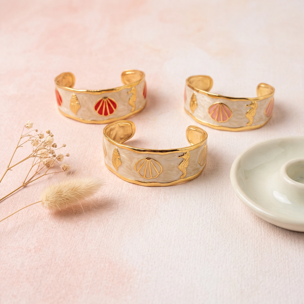 Seashell enamel cuff bracelet Beige - NoonJ Nation
