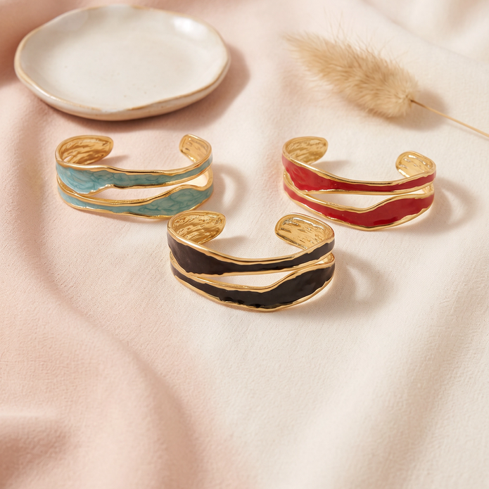 Wave enamel cuff bracelet Black - NoonJ Nation