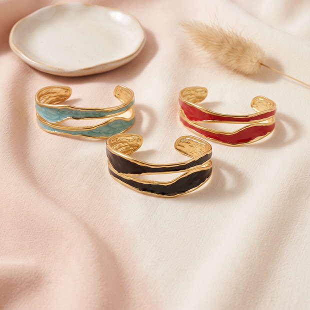 Wave enamel cuff bracelet Black - NoonJ Nation